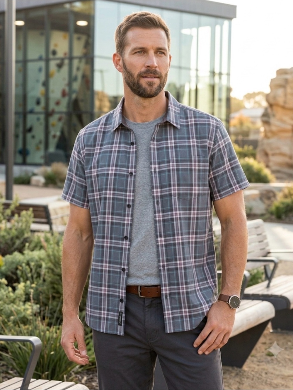 Prana Graden Plaid Short Sleeve Button Down Shirt Size XL. Style # M11181341.
